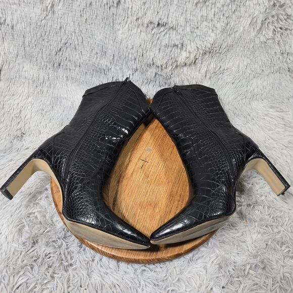 Chinese Laundry Women Sz 10 Black Croc Print Faux Leather Zip Midcalf Heel Boots - Picture 4 of 9